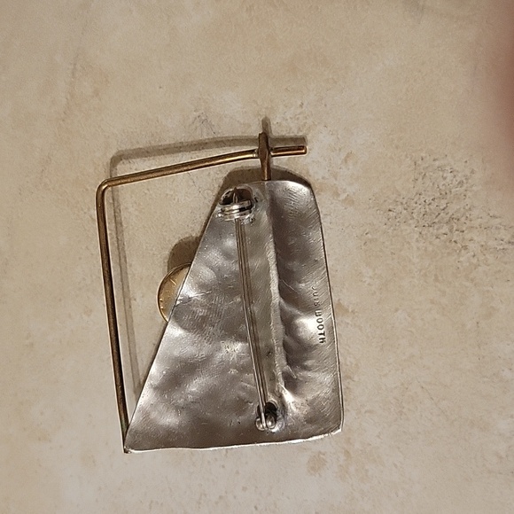 Vintage Modernist Metal & Rose Quartz Signed Brooch Pin - Picture 2 of 4